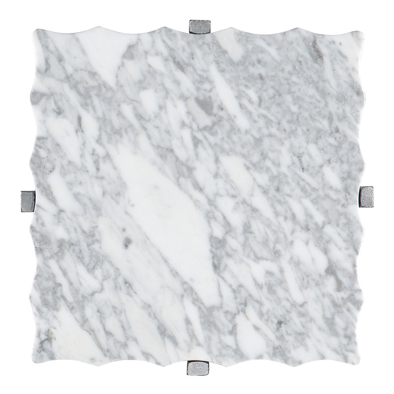 Carrara Marble and Silver Metal End Table