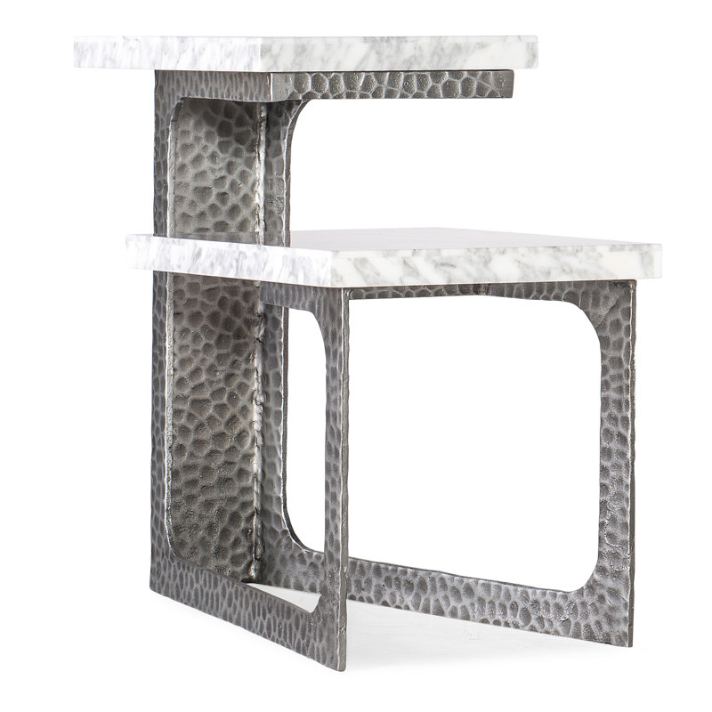 Carrara Marble and Silver Metal Rectangular End Table