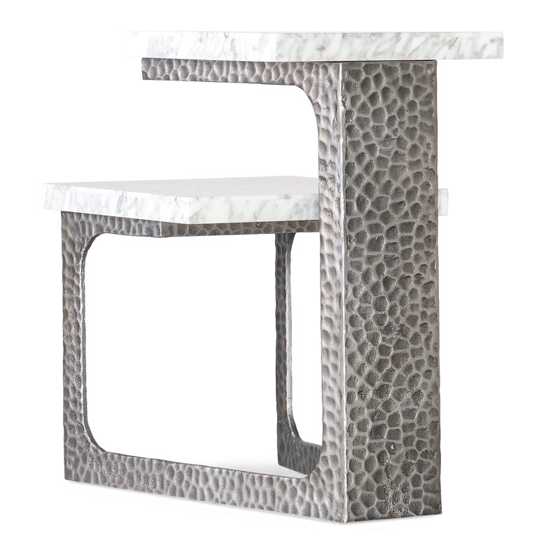 Carrara Marble and Silver Metal Rectangular End Table