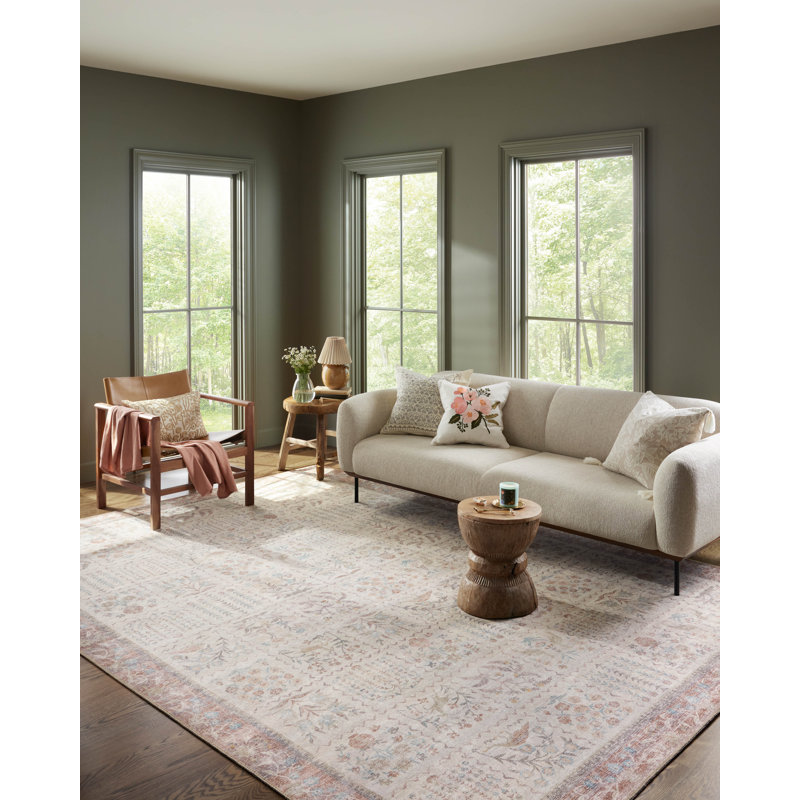 Maison Gallerie Cream Floral 3' Round Synthetic Area Rug