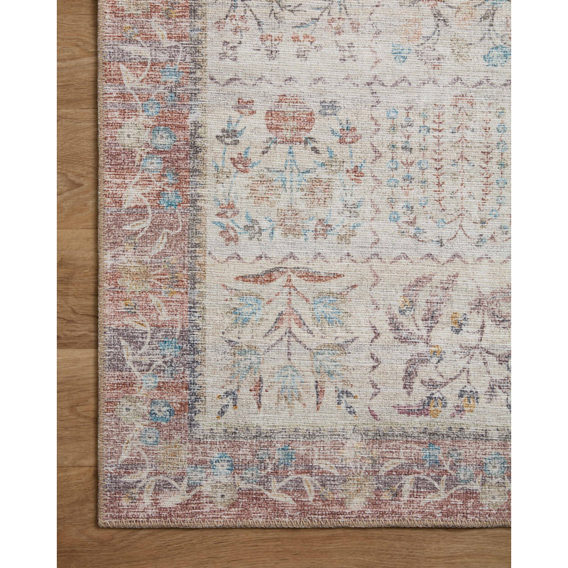 Maison Gallerie Cream Floral 3' Round Synthetic Area Rug