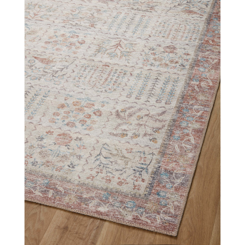Maison Gallerie Cream Floral 3' Round Synthetic Area Rug