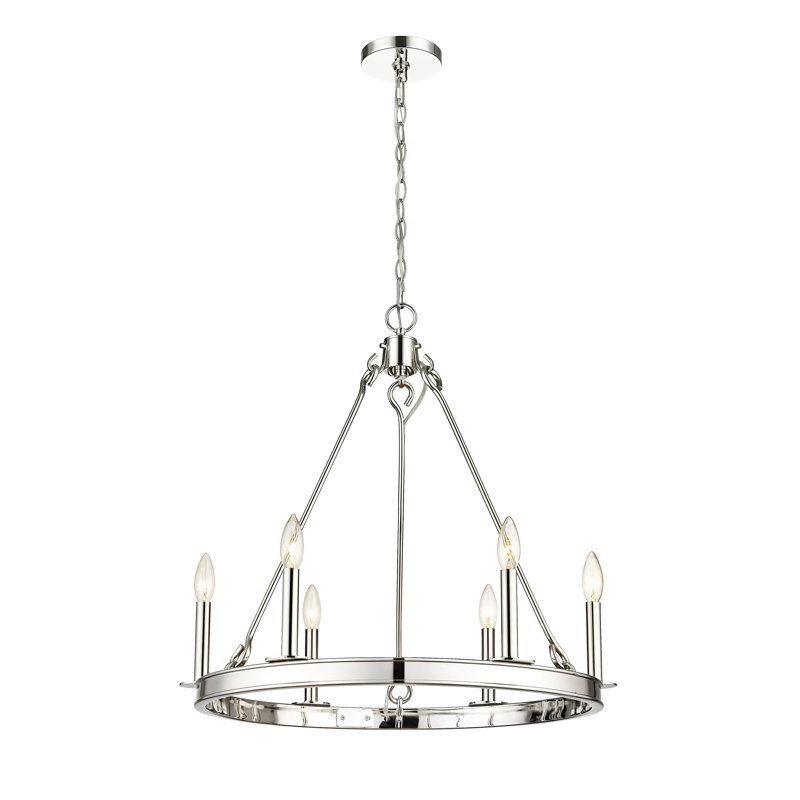 Polished Nickel 6-Light Candle Chandelier with Round Frame