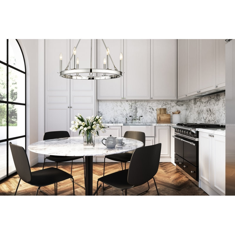 Polished Nickel 6-Light Candle Chandelier with Round Frame