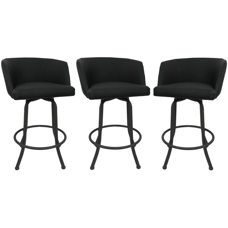 Extra Tall Black Upholstered Swivel Bar Stools with Gray Frame