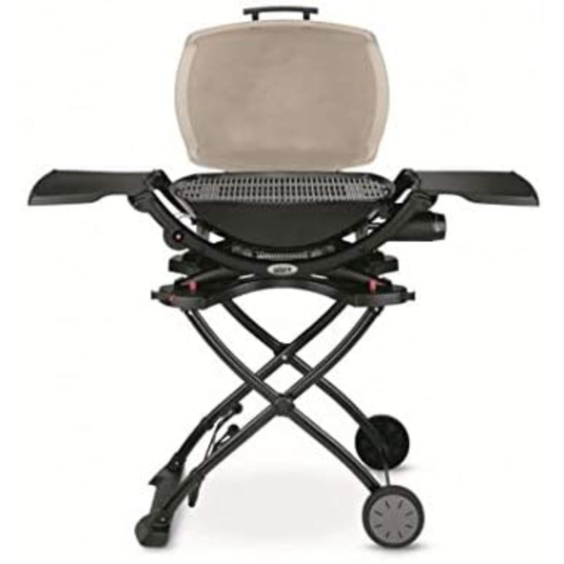 Black Steel Portable Grill Cart with Wheels
