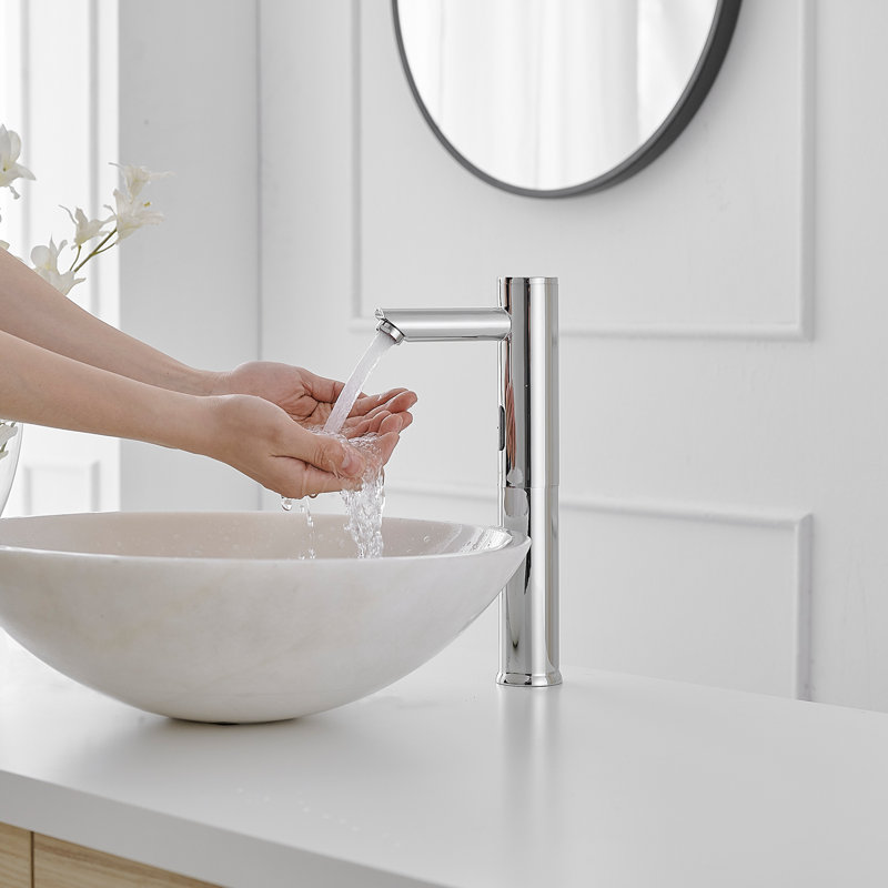 Polished Chrome Touchless Vessel Sink Faucet with Drain Assembly