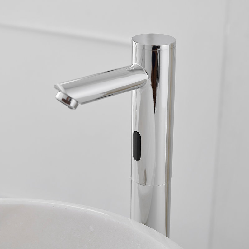Polished Chrome Touchless Vessel Sink Faucet with Drain Assembly