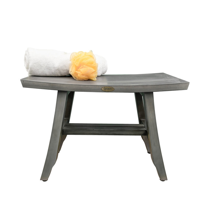 Satori Antique Gray Wide Teak Wood Spa Shower Bench, 26"