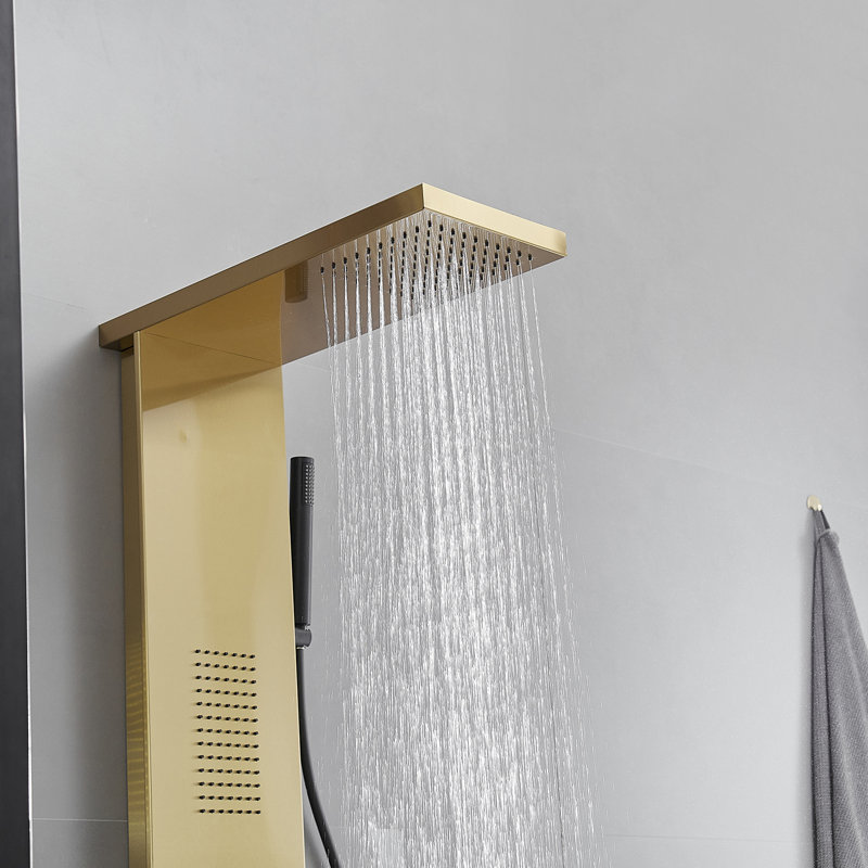 Brushed Gold Stainless Steel Rainfall Shower Panel System