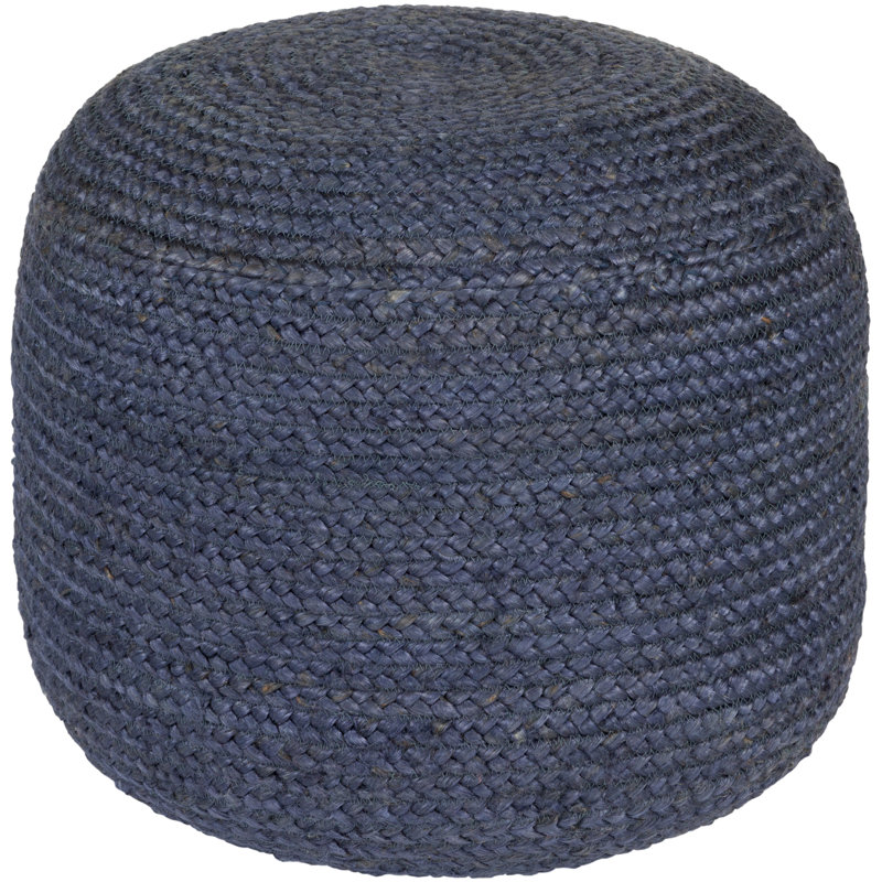 Surya Tropics Dark Blue Woven Jute Round Pouf Ottoman