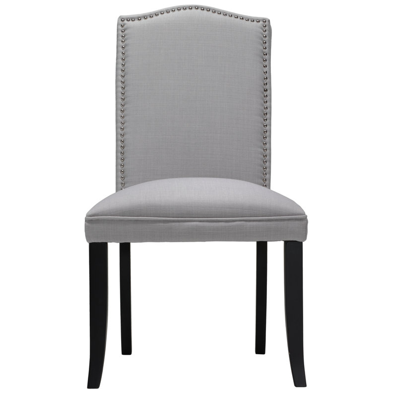 Gray Linen Upholstered Parsons Side Chair Set with Wood Frame