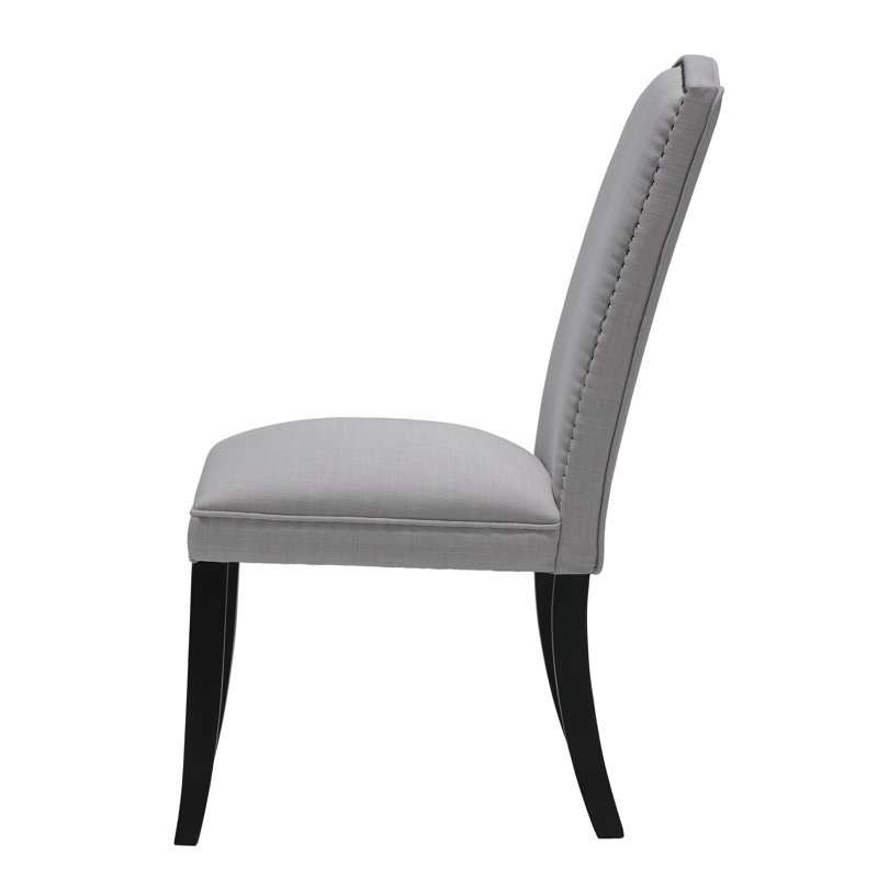 Gray Linen Upholstered Parsons Side Chair Set with Wood Frame