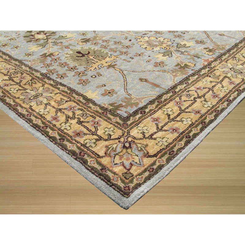 Handmade Blue Wool and Cotton Tufted Rectangular Rug