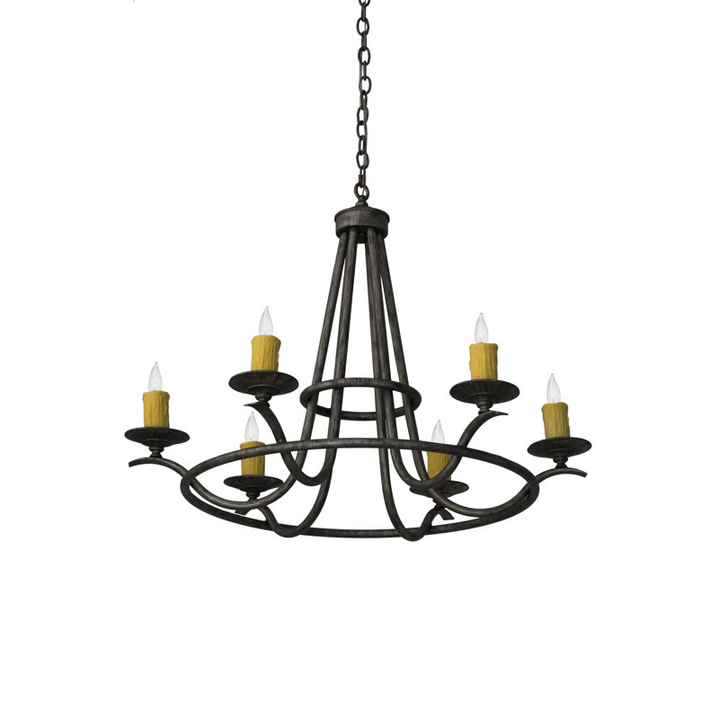 Octavia 6-Light Antique Iron Ore Chandelier with Faux Candlelights