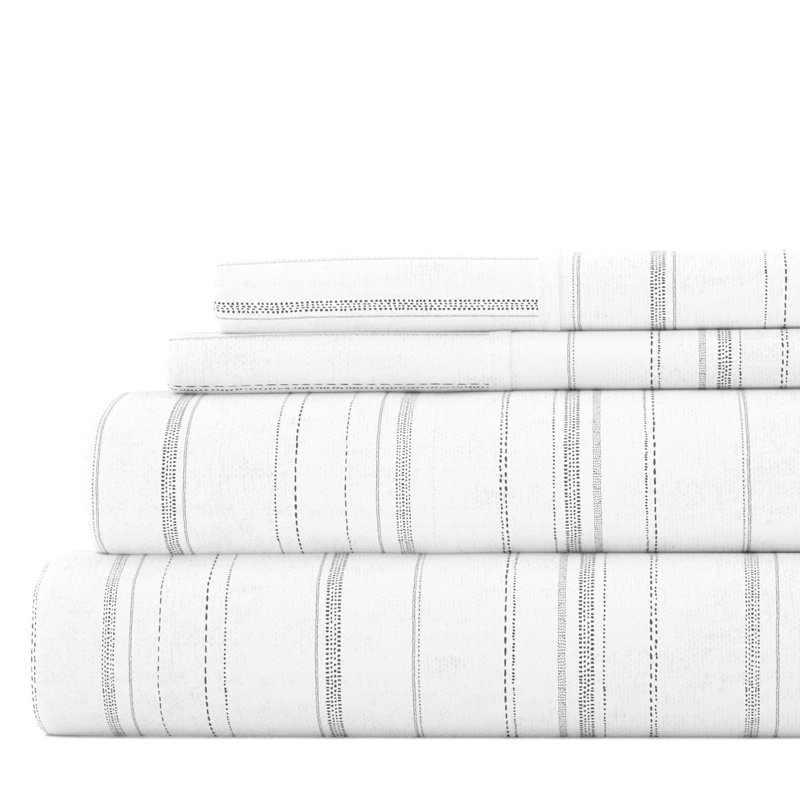 King Gray Cotton Flannel Stripe Sheet Set