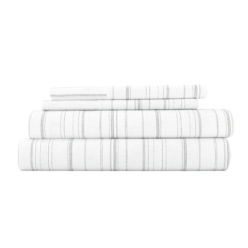Twin Gray Cotton Flannel Stripe Sheet Set