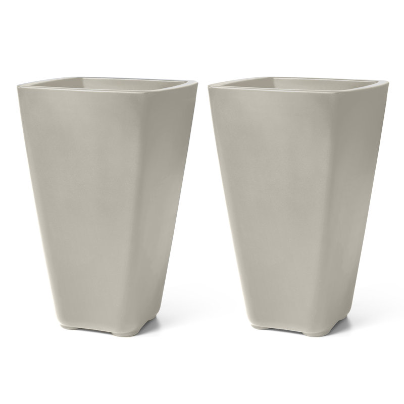 Bridgeview Square Concrete Grey Self-Watering Planter, Set of 2