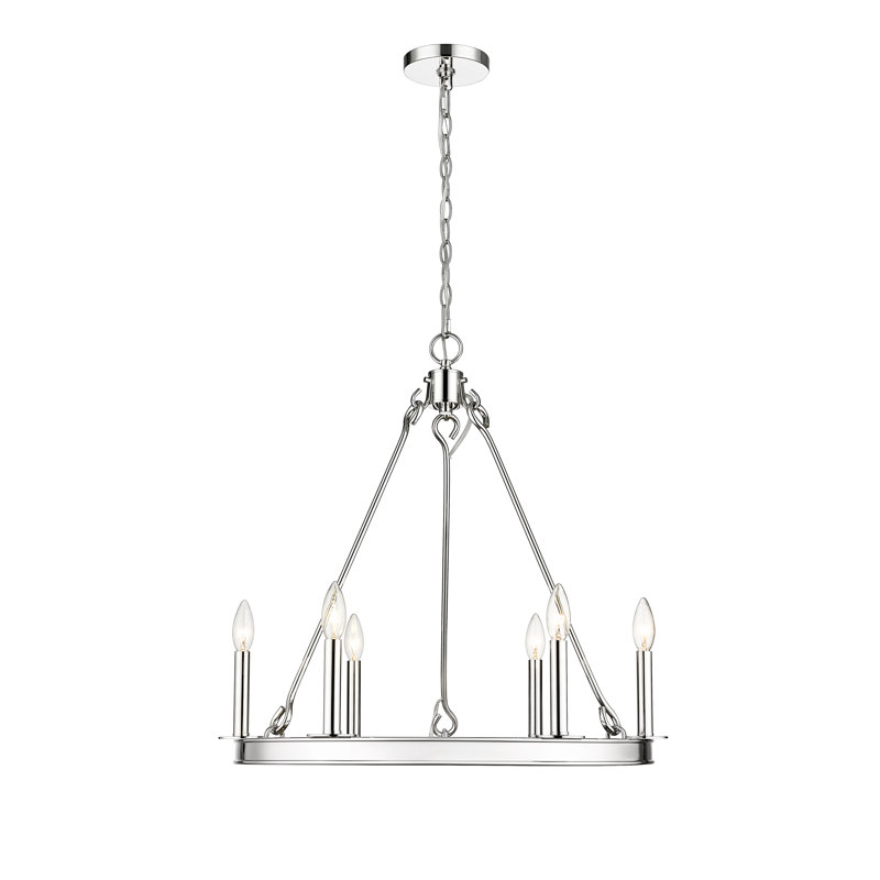 Polished Nickel 6-Light Candle Chandelier with Round Frame
