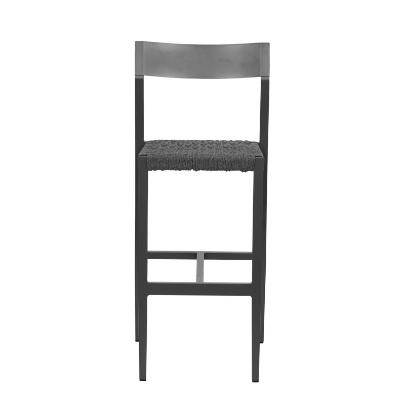 Gray Powder-Coated Aluminum Outdoor Bar Stool with Woven Seat