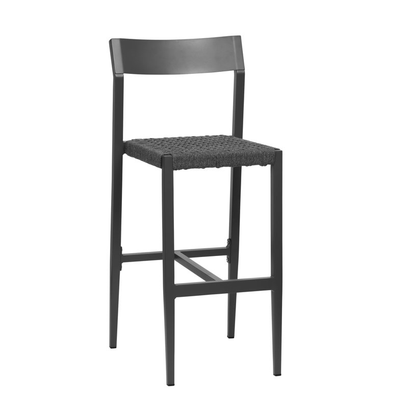 Gray Powder-Coated Aluminum Outdoor Bar Stool with Woven Seat