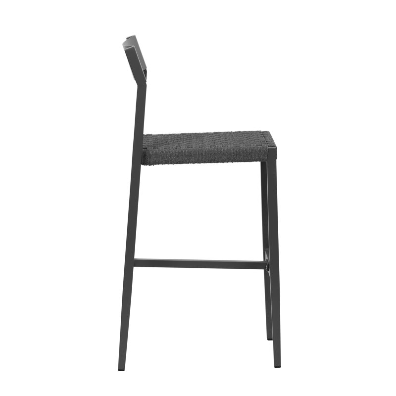 Gray Powder-Coated Aluminum Outdoor Bar Stool with Woven Seat