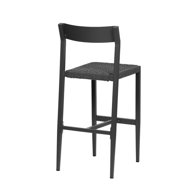 Gray Powder-Coated Aluminum Outdoor Bar Stool with Woven Seat