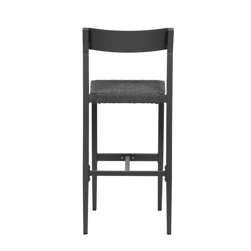 Gray Powder-Coated Aluminum Outdoor Bar Stool with Woven Seat