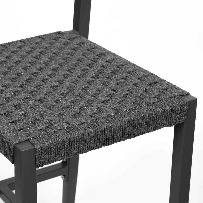 Gray Powder-Coated Aluminum Outdoor Bar Stool with Woven Seat