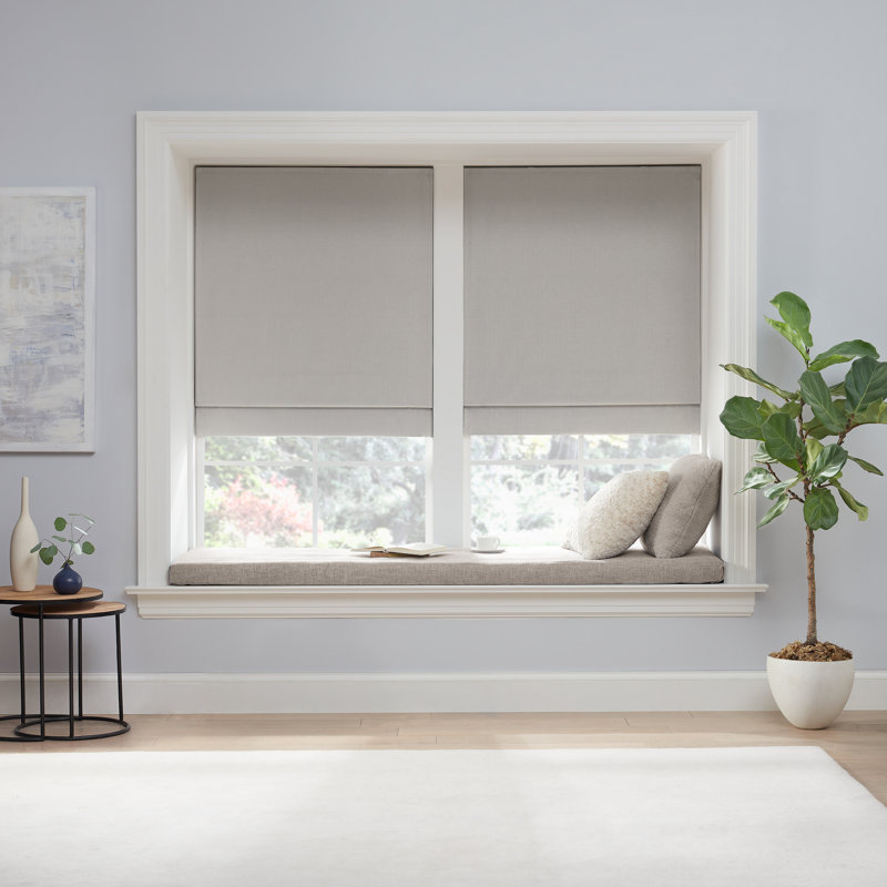 Gray Cordless Blackout Outdoor Roman Shade 33" x 64"