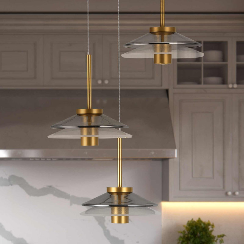 Verona Adjustable Height 16" Gold & Black LED Pendant with Glass Shades