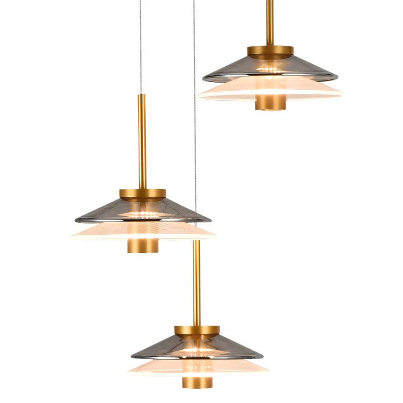 Verona Adjustable Height 16" Gold & Black LED Pendant with Glass Shades