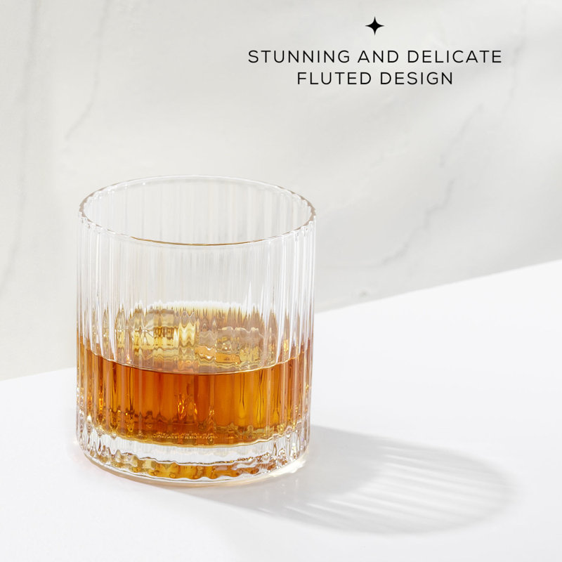 Elle 10oz Clear Fluted Double Old Fashioned Whiskey Glass Set