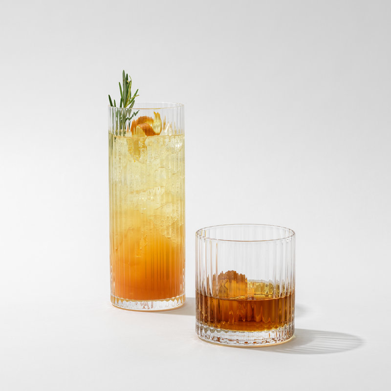 Elle 10oz Clear Fluted Double Old Fashioned Whiskey Glass Set