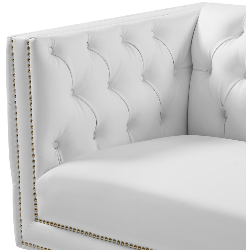 Michelle Sumptuous White Faux Leather Chair with Gold Iron Legs