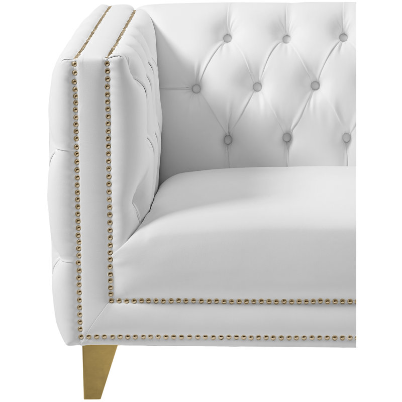 Michelle Sumptuous White Faux Leather Chair with Gold Iron Legs