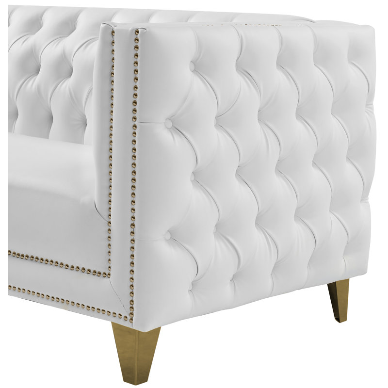 Michelle Sumptuous White Faux Leather Chair with Gold Iron Legs
