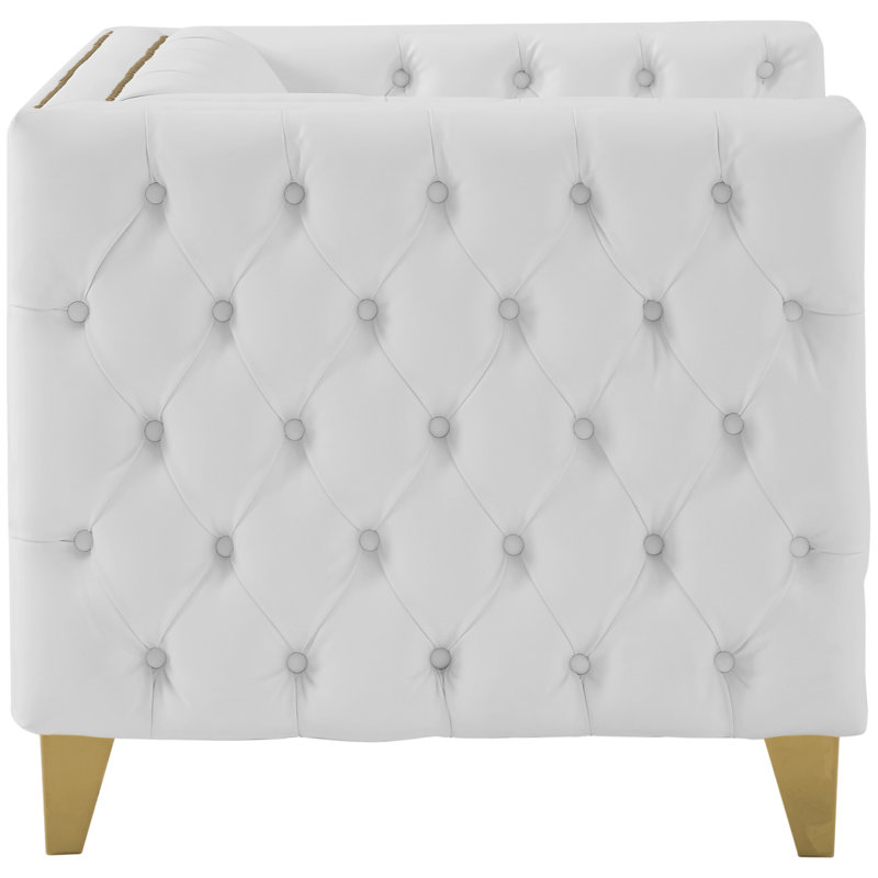 Michelle Sumptuous White Faux Leather Chair with Gold Iron Legs
