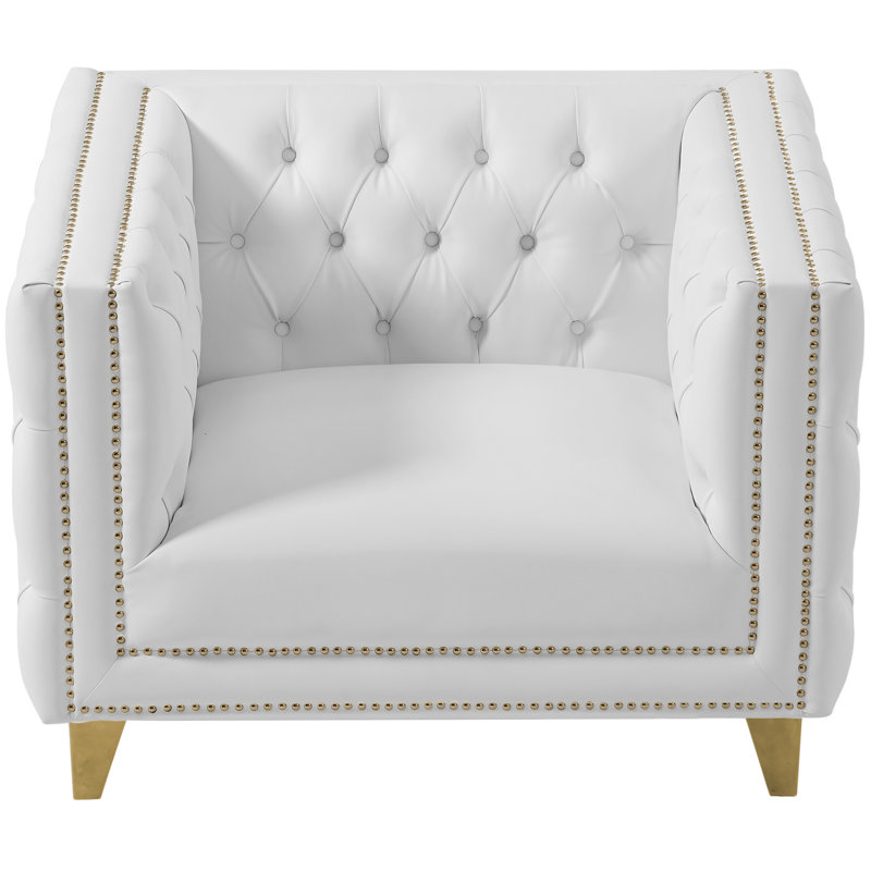 Michelle Sumptuous White Faux Leather Chair with Gold Iron Legs