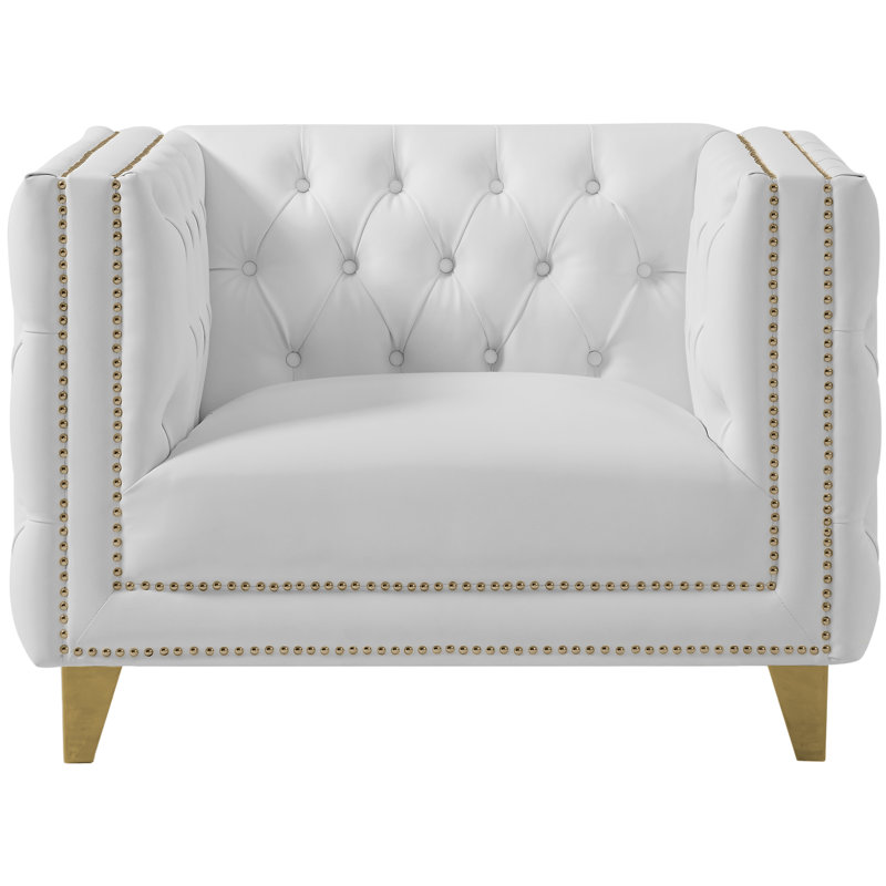 Michelle Sumptuous White Faux Leather Chair with Gold Iron Legs