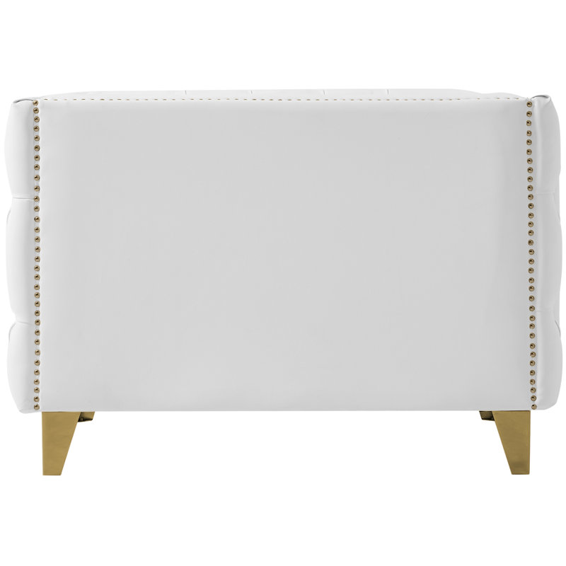 Michelle Sumptuous White Faux Leather Chair with Gold Iron Legs