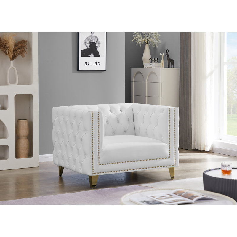 Michelle Sumptuous White Faux Leather Chair with Gold Iron Legs