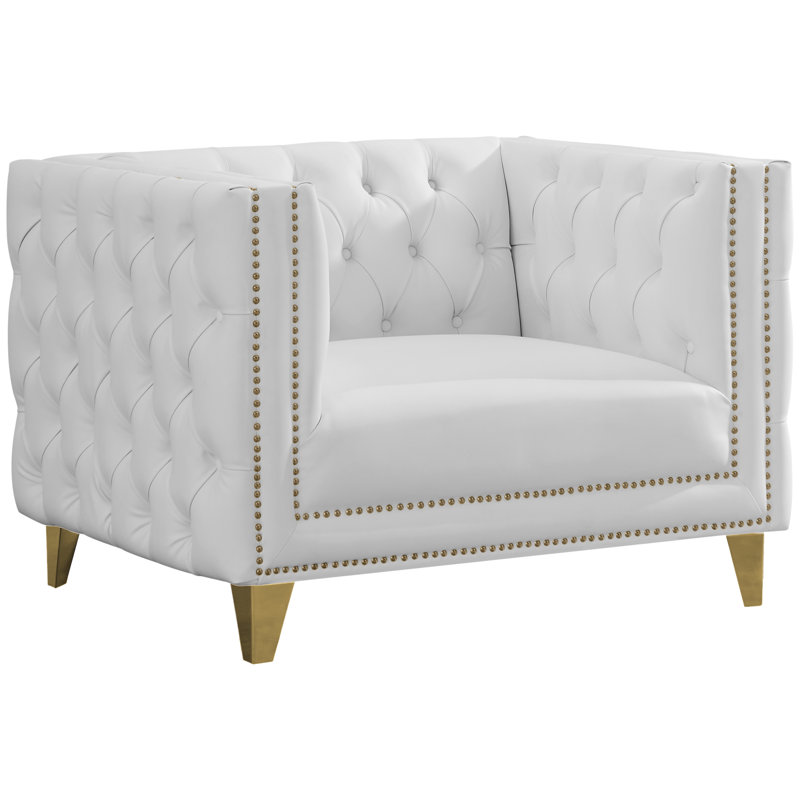 Michelle Sumptuous White Faux Leather Chair with Gold Iron Legs