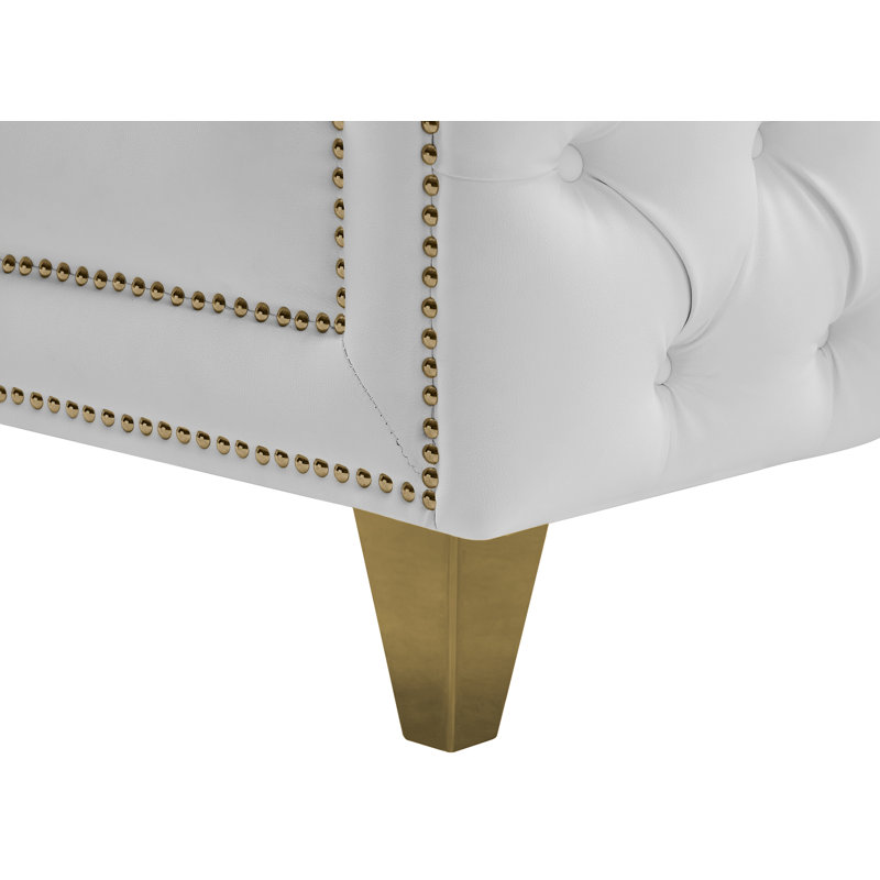 Michelle 66'' White Tufted Faux Leather Loveseat with Gold Nailhead Trim