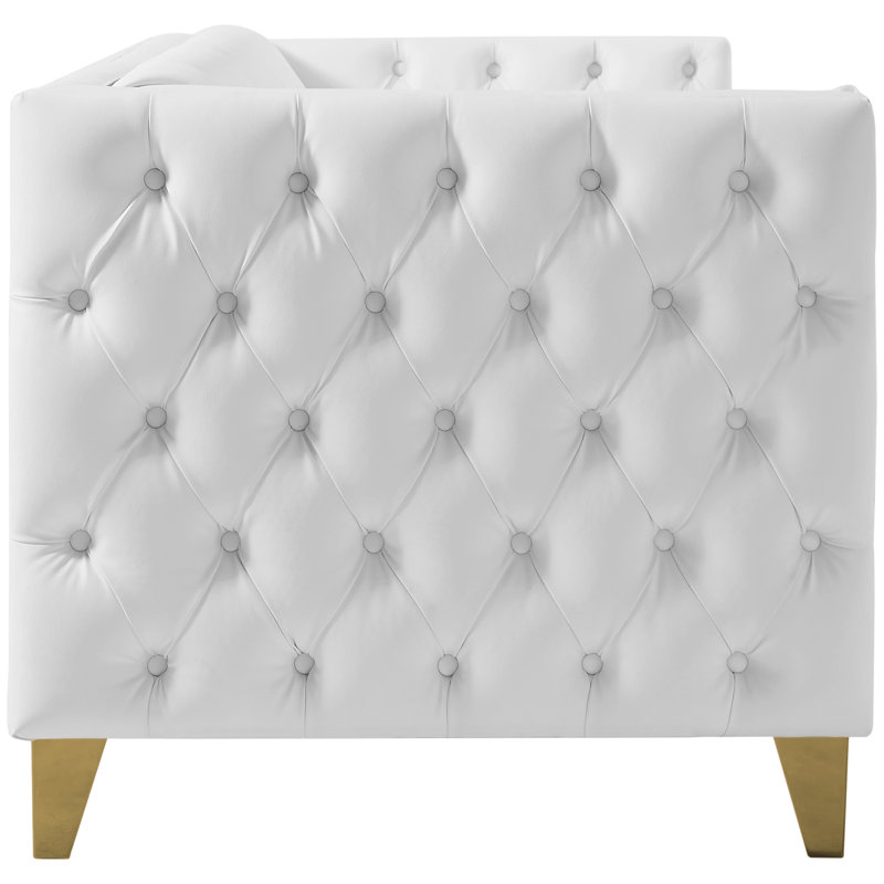Michelle 66'' White Tufted Faux Leather Loveseat with Gold Nailhead Trim