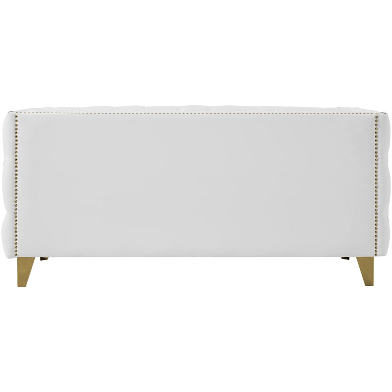 Michelle 66'' White Tufted Faux Leather Loveseat with Gold Nailhead Trim