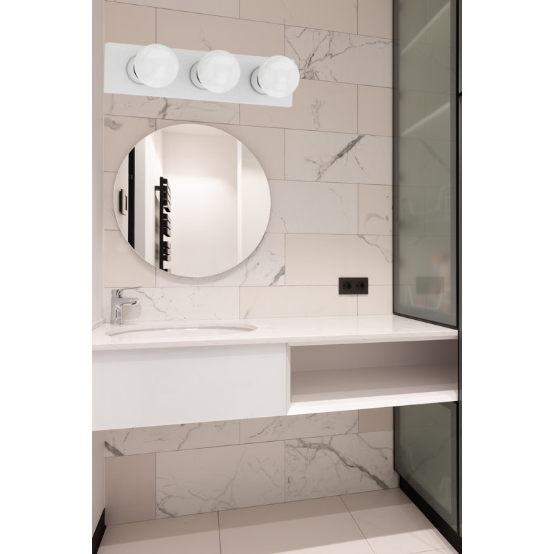 White Satin Chrome 3-Light Metal Bath Bar