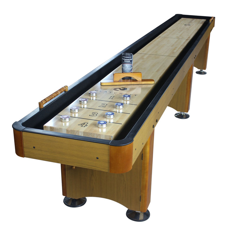 Honey Oak 14' Shuffleboard Table with Metal Leg Levelers