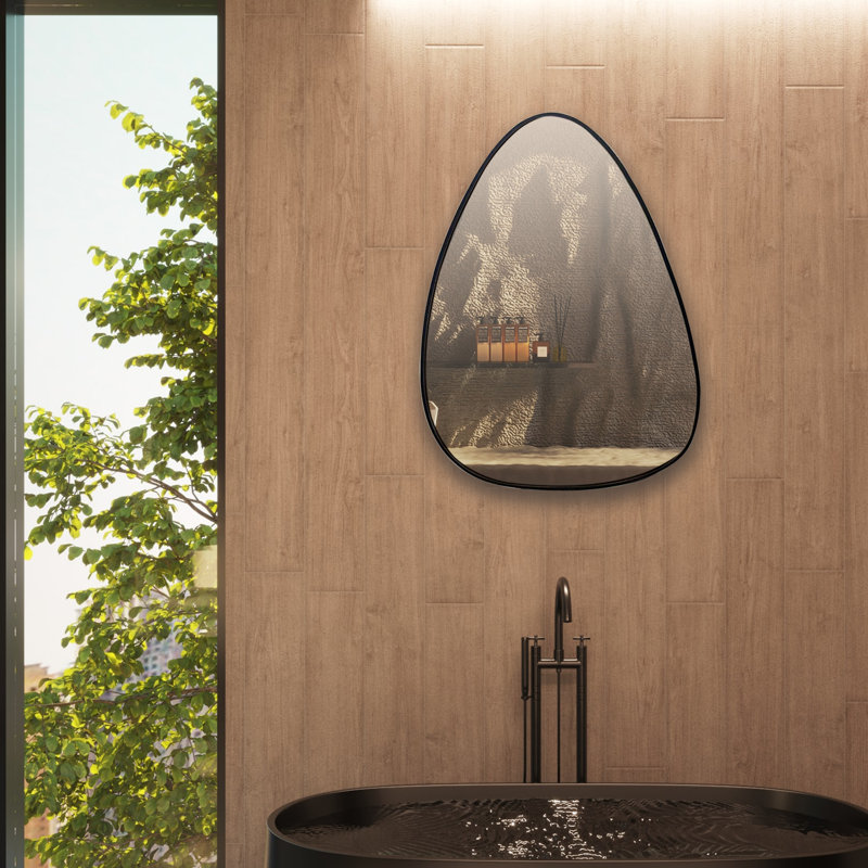 Sleek Asymmetrical 27" x 19" Black Wood Frame Wall Mirror