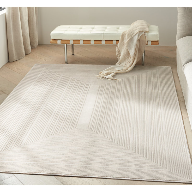Ivory Geometric 4' x 6' Handmade Synthetic Easy Care Rug
